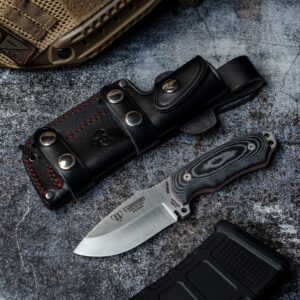 Mini Green Beret (115-B) black micarta scales, black leather sheath