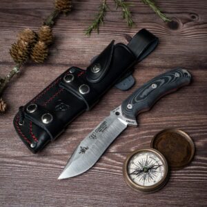 JJSK1 (124-M) black micarta scales, black leather sheath