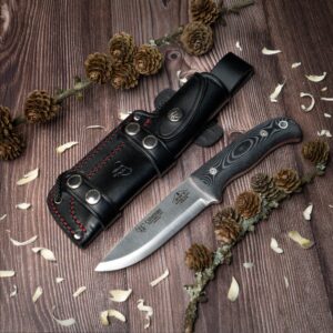 ENT (158-M) black micarta scales, black leather sheath