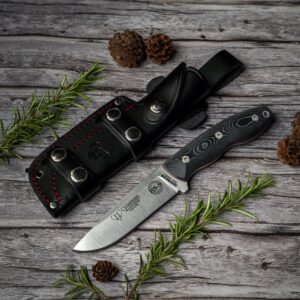 Quercus (160-M) black micarta scales, black leather sheath