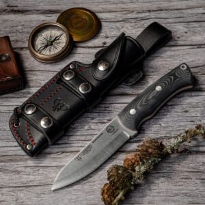 Bushcrafter (206-M) black micarta scales, black leather sheath