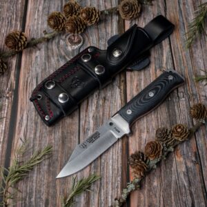 MT-1 (295-M) black micarta scales, black leather sheath