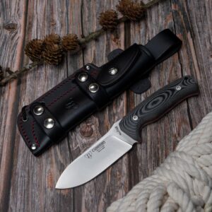 FAB (298-M) black micarta scales, black leather sheath