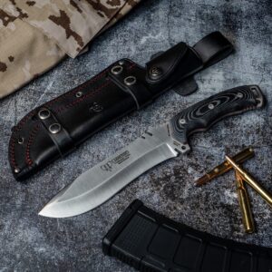 Spanish Green Beret (299-B) black micarta scales, black leather sheath