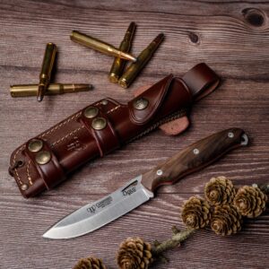 Ness Wolf (208-G)  Satin Walnut scales, brown leather sheath
