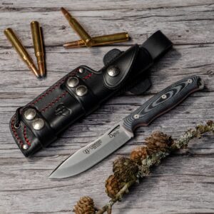 Ness Wolf (208-M)  Black Micarta scales, black leather sheath